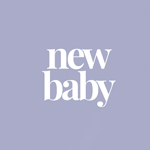 Text 'new baby' on a solid background