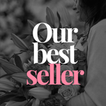 Text 'Our best seller' with a floral background